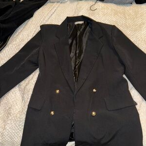 Double Breasted Oversized Black Blazer with Silver Buttons